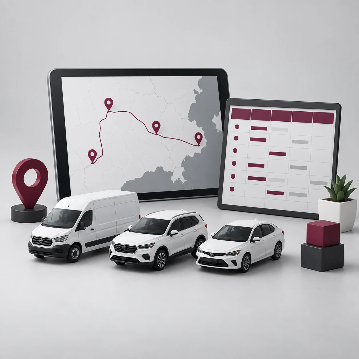 Fleet vehicles with digital route tracking and management dashboards