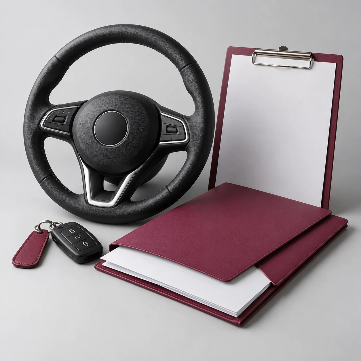 Steering wheel, keys and documents for professional driver matching