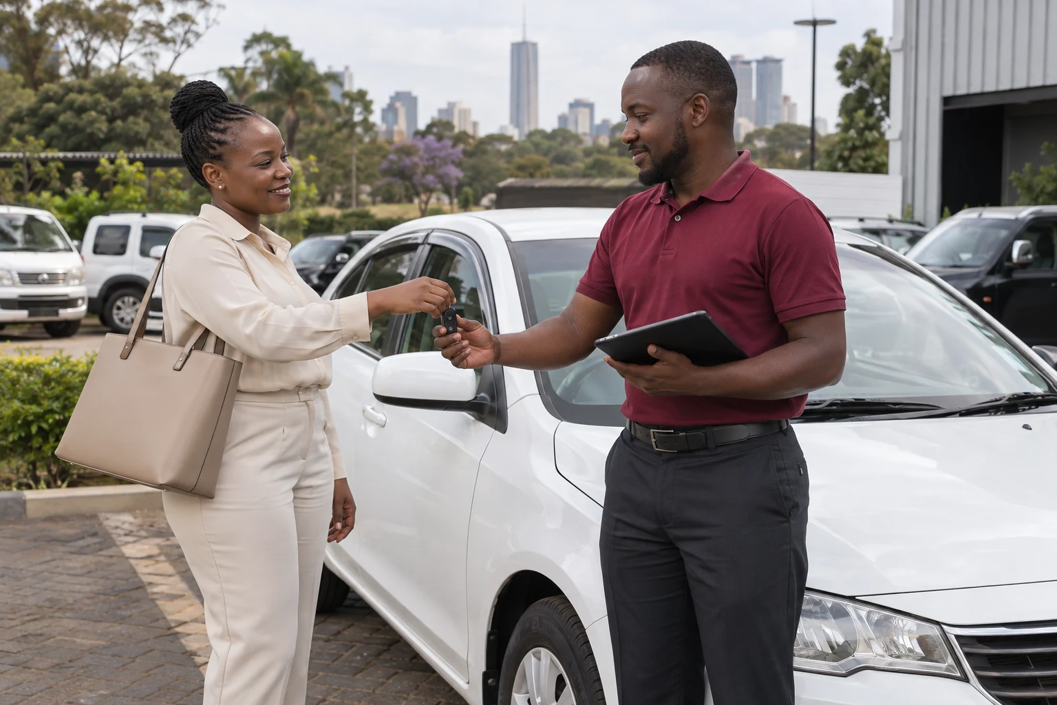 Illustrative vehicle owner handing keys to a fleet professional